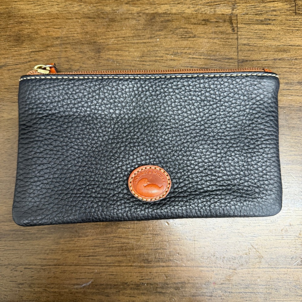 Dooney & Bourke Pebbled Coin Pouch Women Small Black Leather ID Window Zippered
